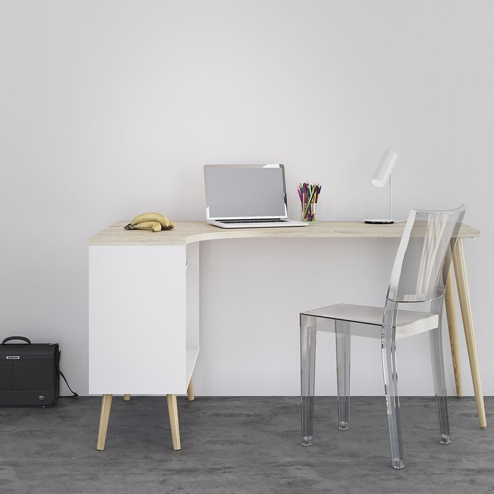 Oslo Desk 2 Drawer in White and Oak