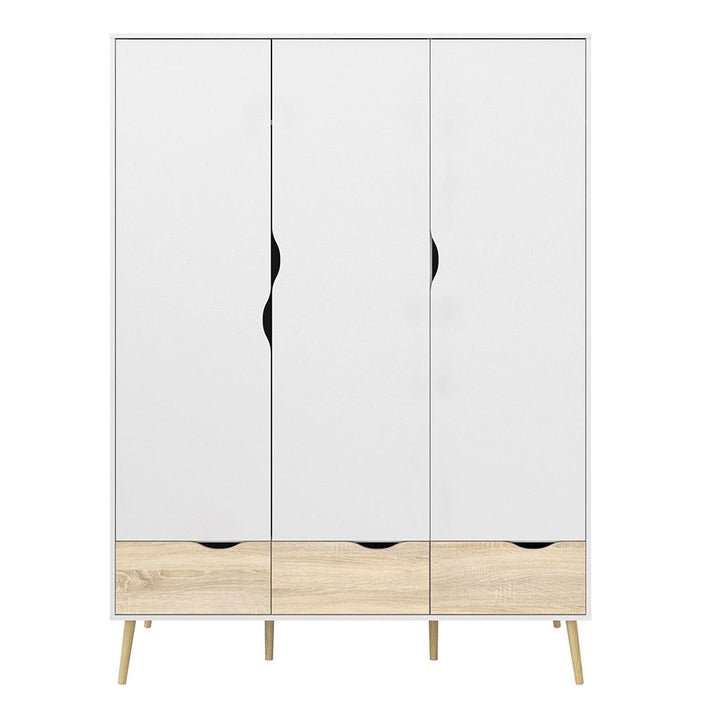 Oslo Wardrobe 3 Doors 3 Drawers in White and Oak