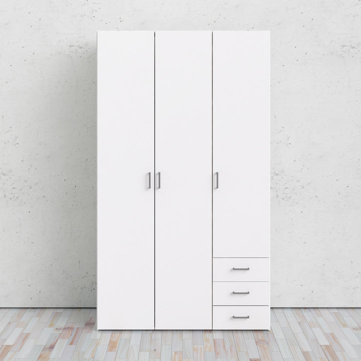 Space Wardrobe - 3 Doors 3 Drawers in White 2000