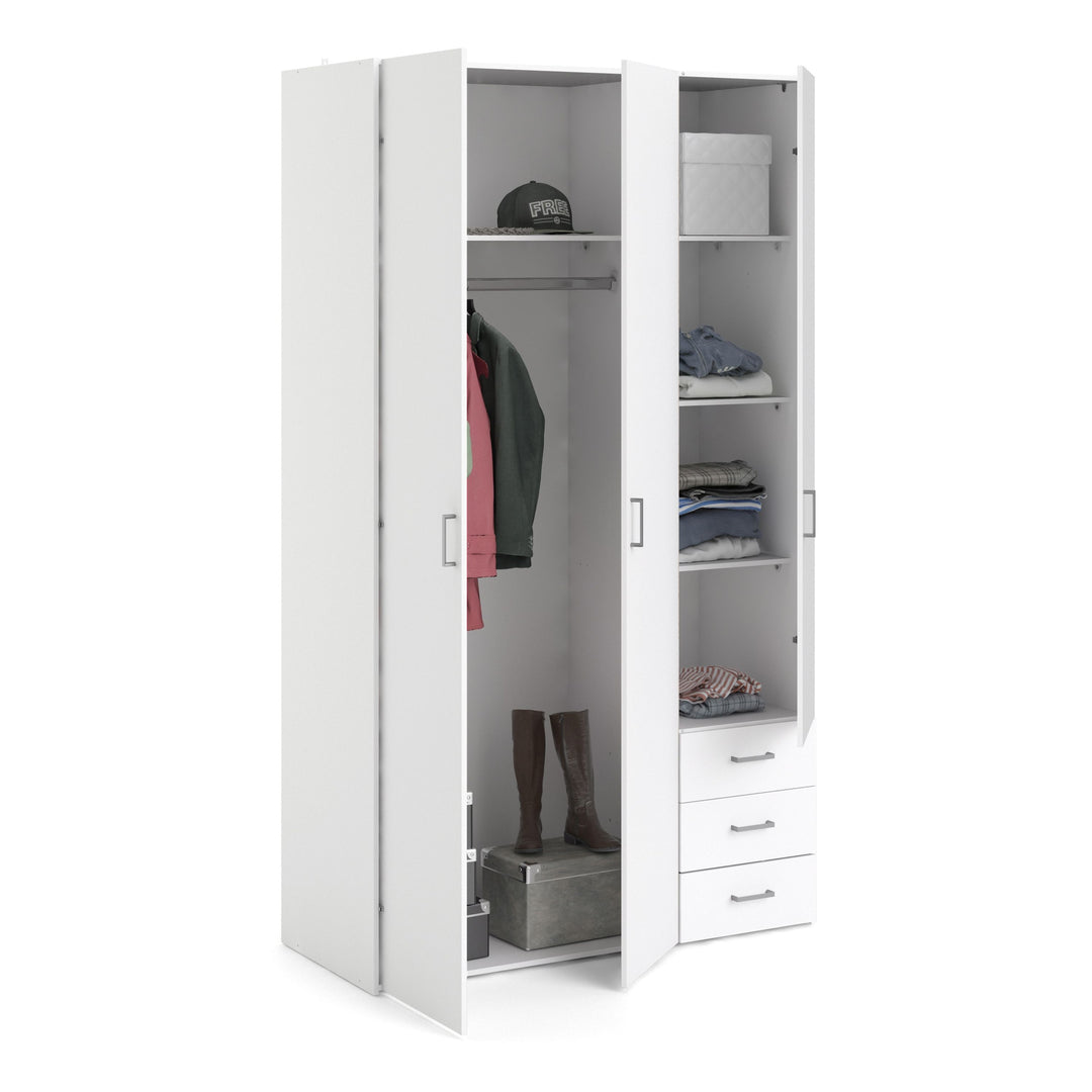 Space Wardrobe - 3 Doors 3 Drawers in White 2000