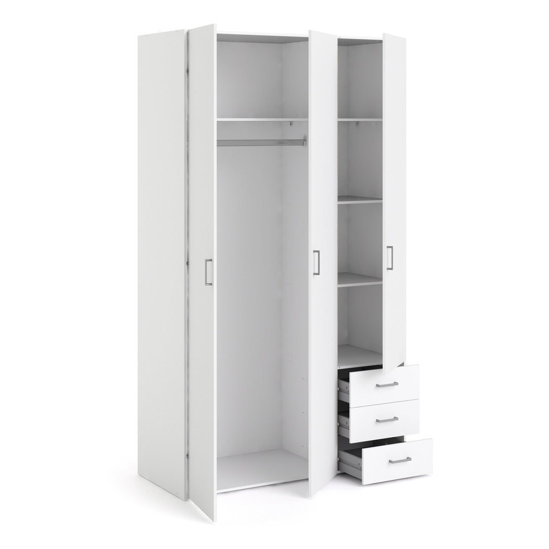 Space Wardrobe - 3 Doors 3 Drawers in White 2000