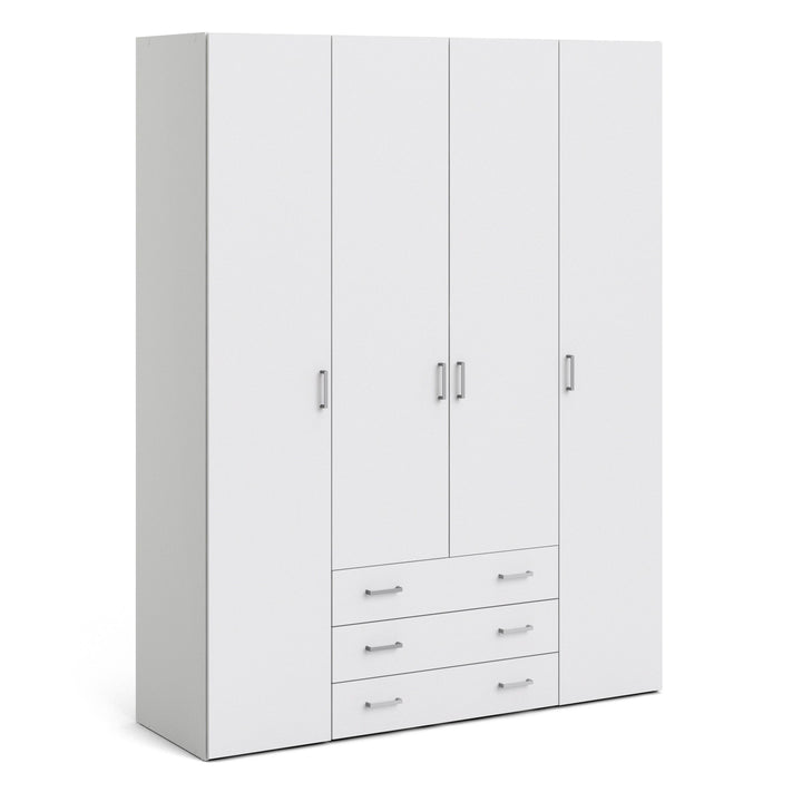 Space Wardrobe - 4 Doors 3 Drawers in White 2000