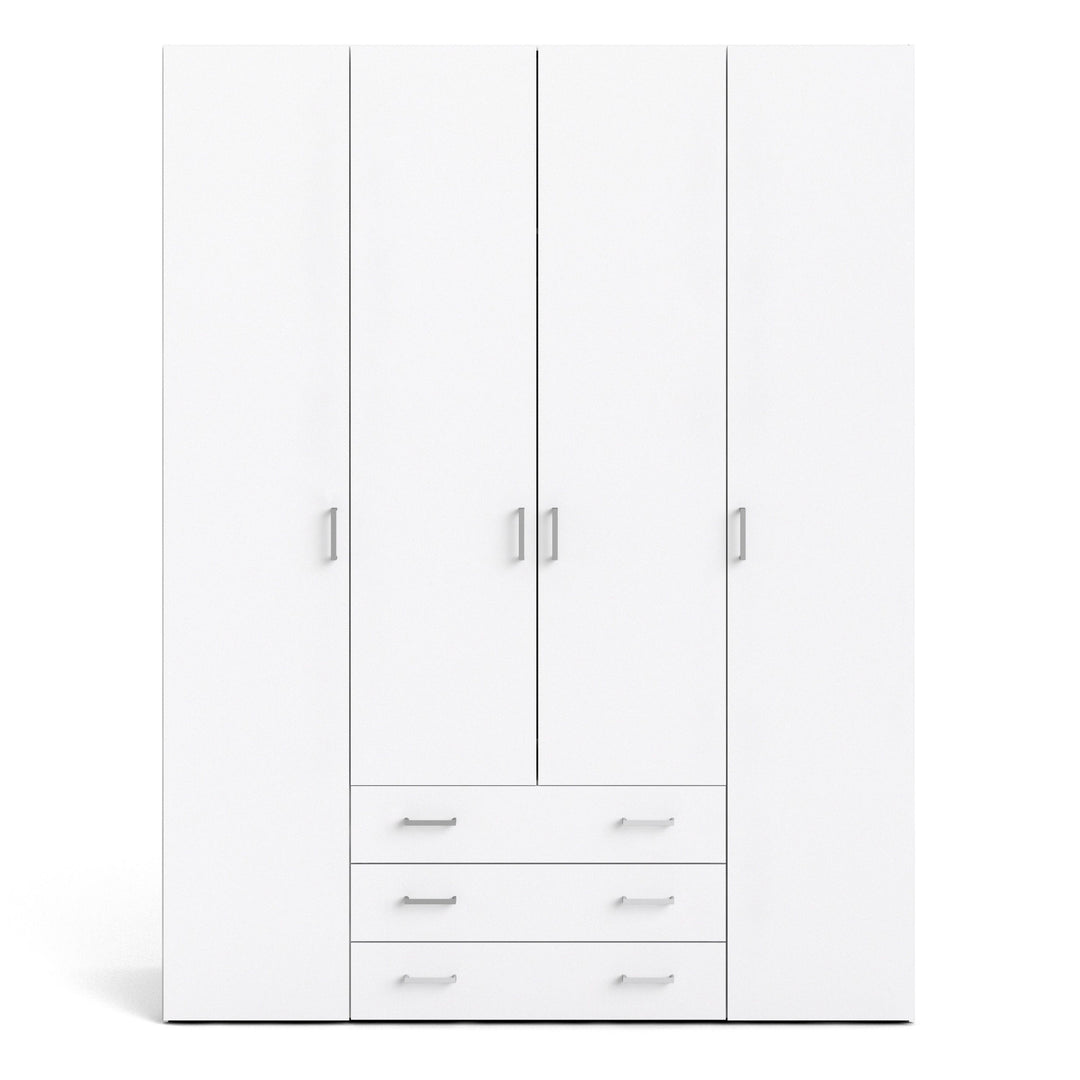 Space Wardrobe - 4 Doors 3 Drawers in White 2000