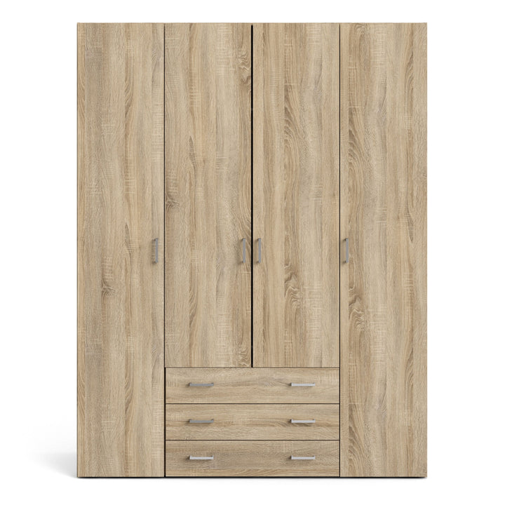 Space Wardrobe - 4 Doors 3 Drawers in Oak 2000