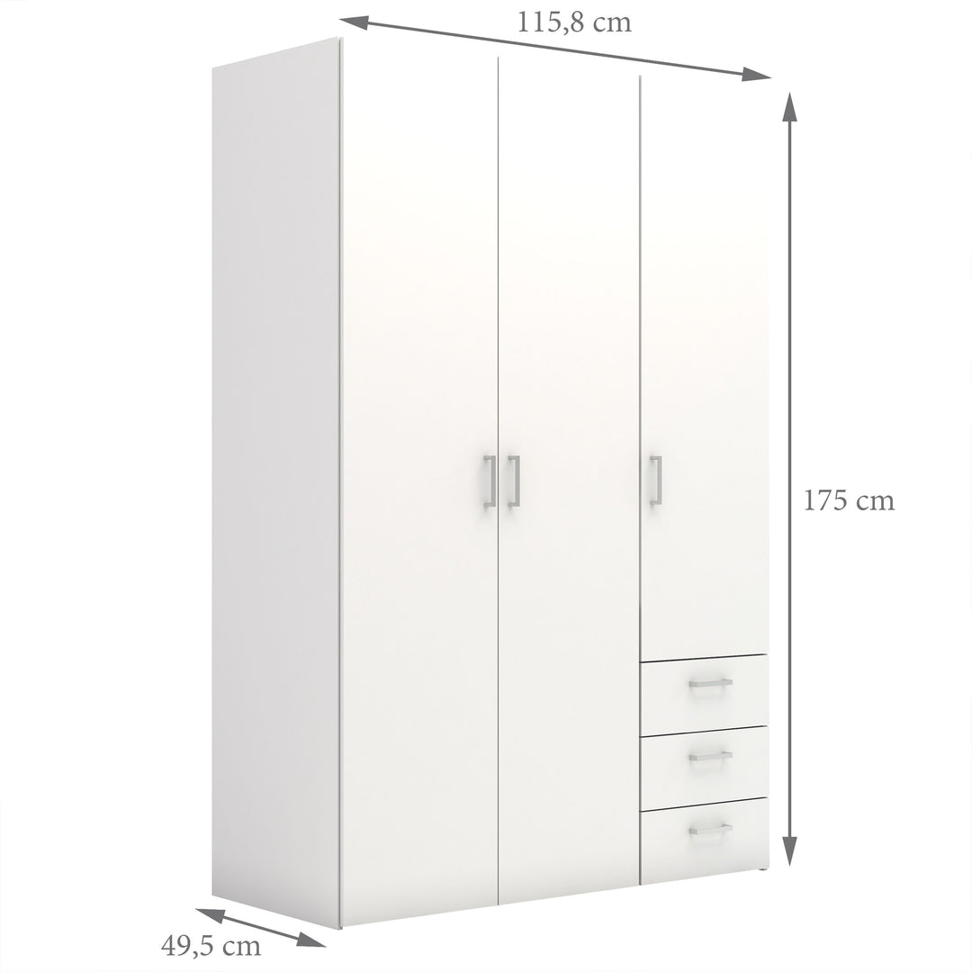 Space Wardrobe with 3 doors + 3 drawers White 1750