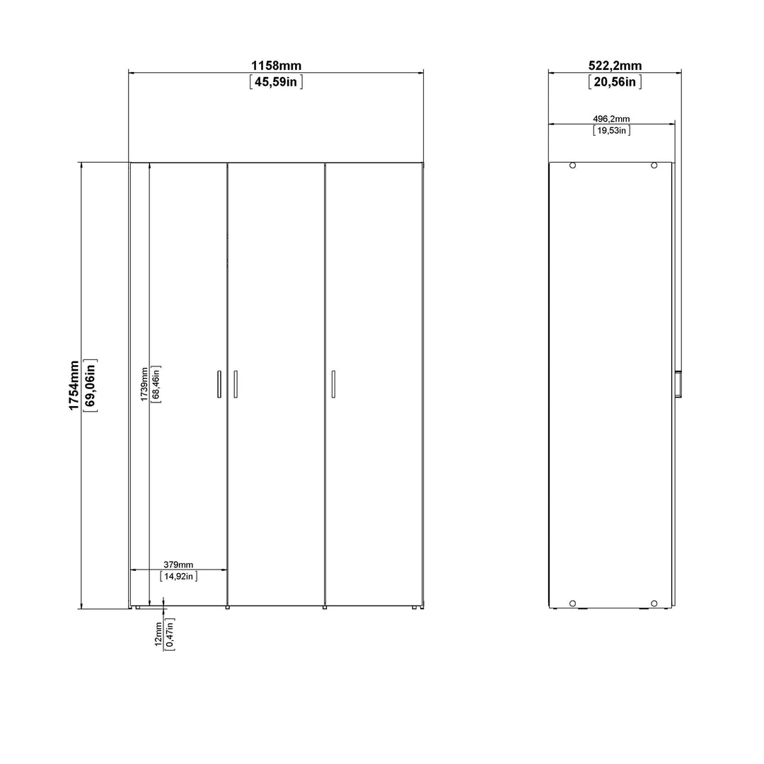 Space Wardrobe with 3 doors White 1750