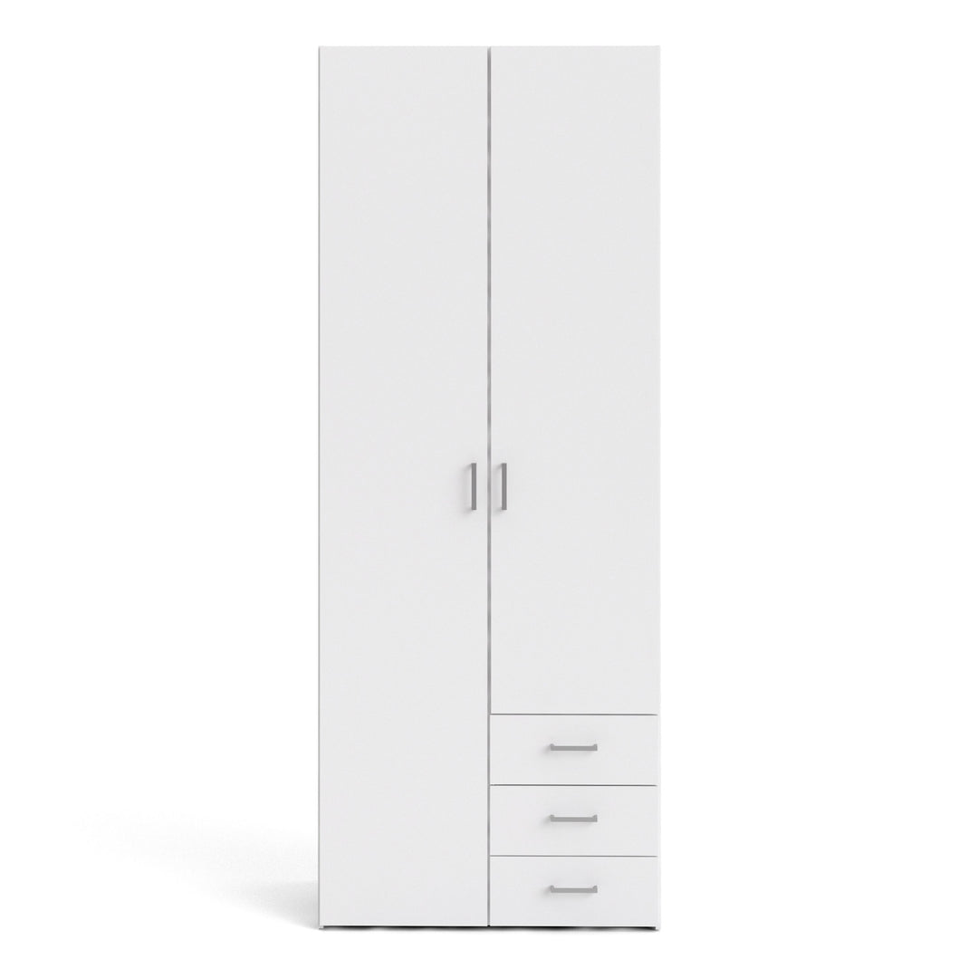 Space Wardrobe - 2 Doors 3 Drawers in White 2000