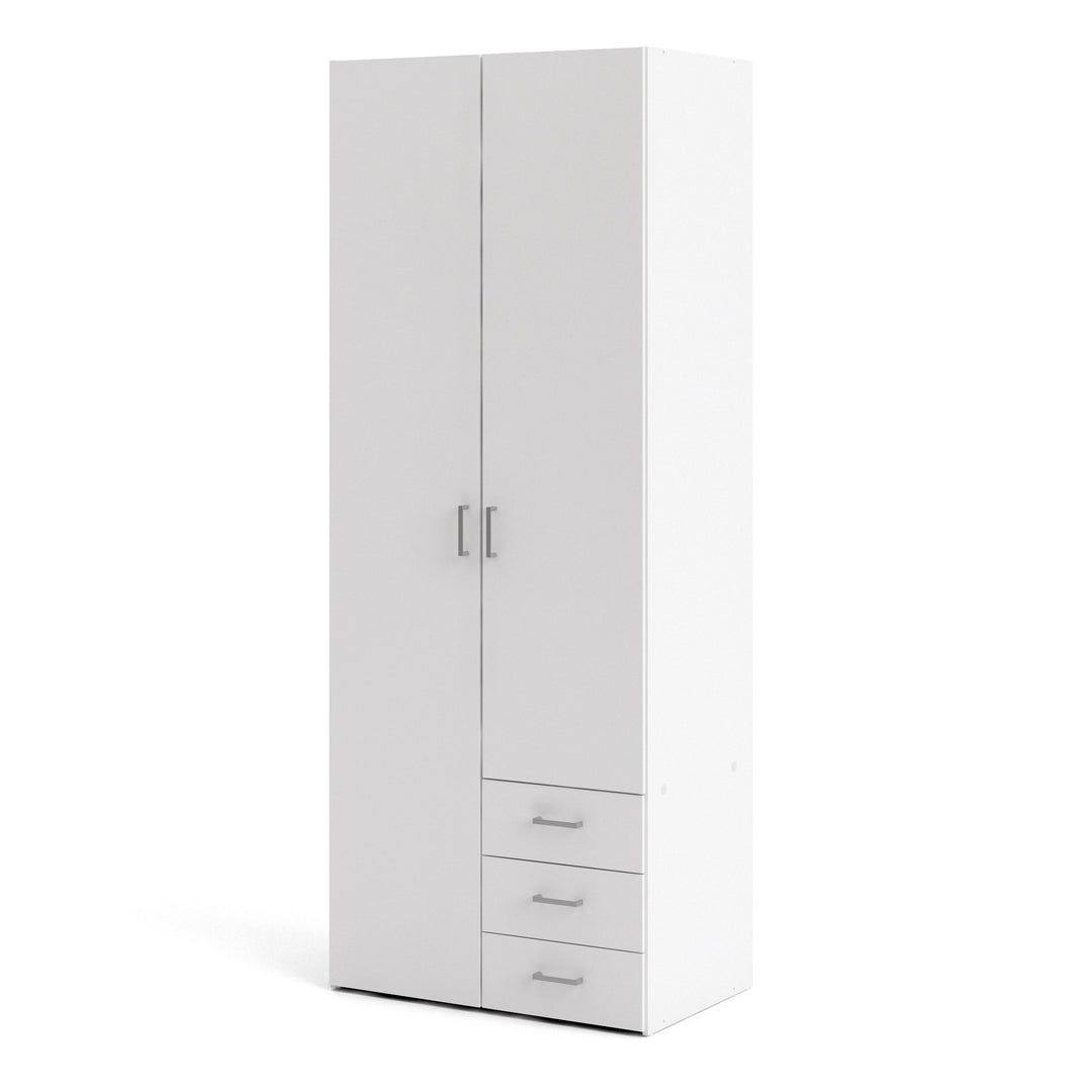 Space Wardrobe - 2 Doors 3 Drawers in White 2000