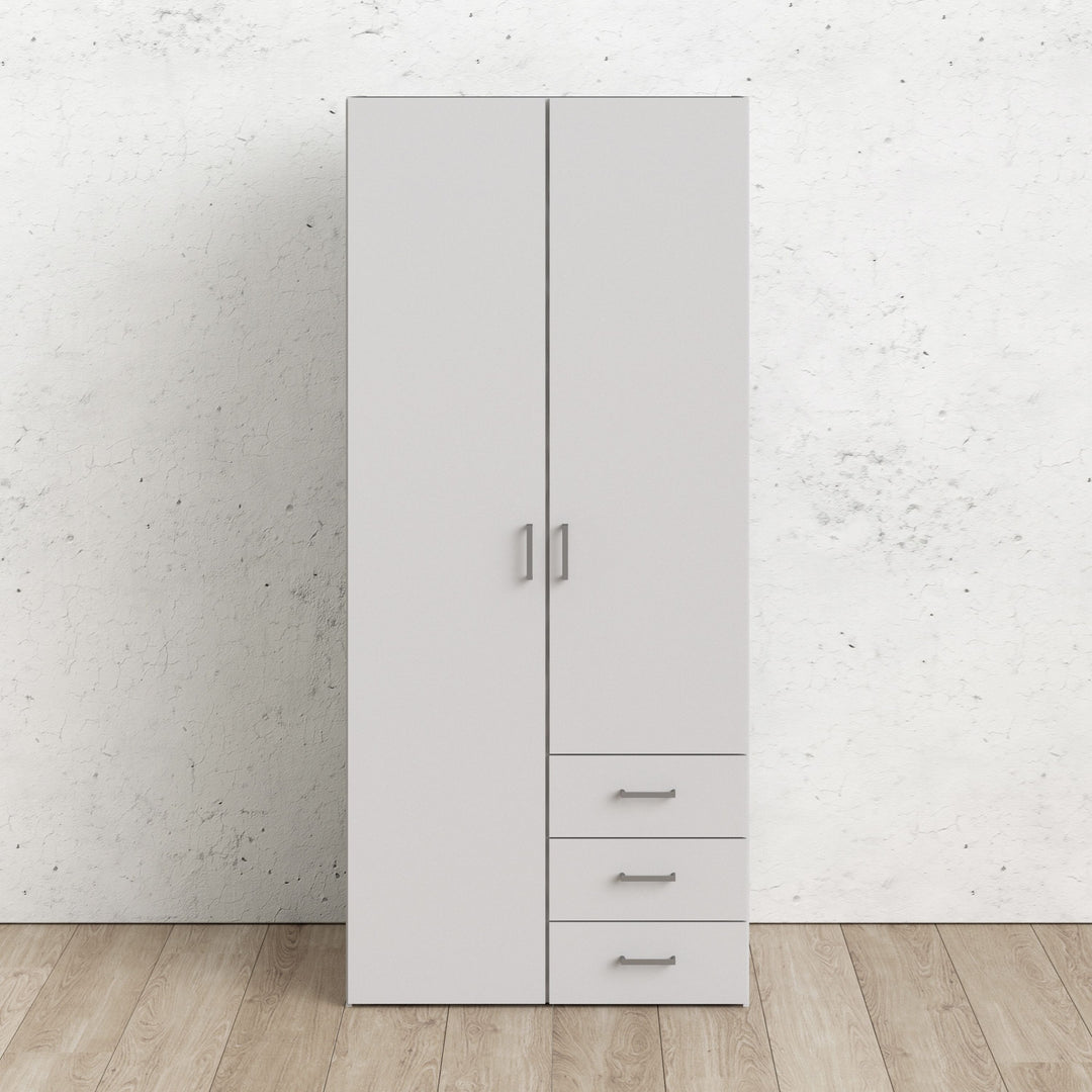 Space Wardrobe with 2 doors + 3 drawers White 1750