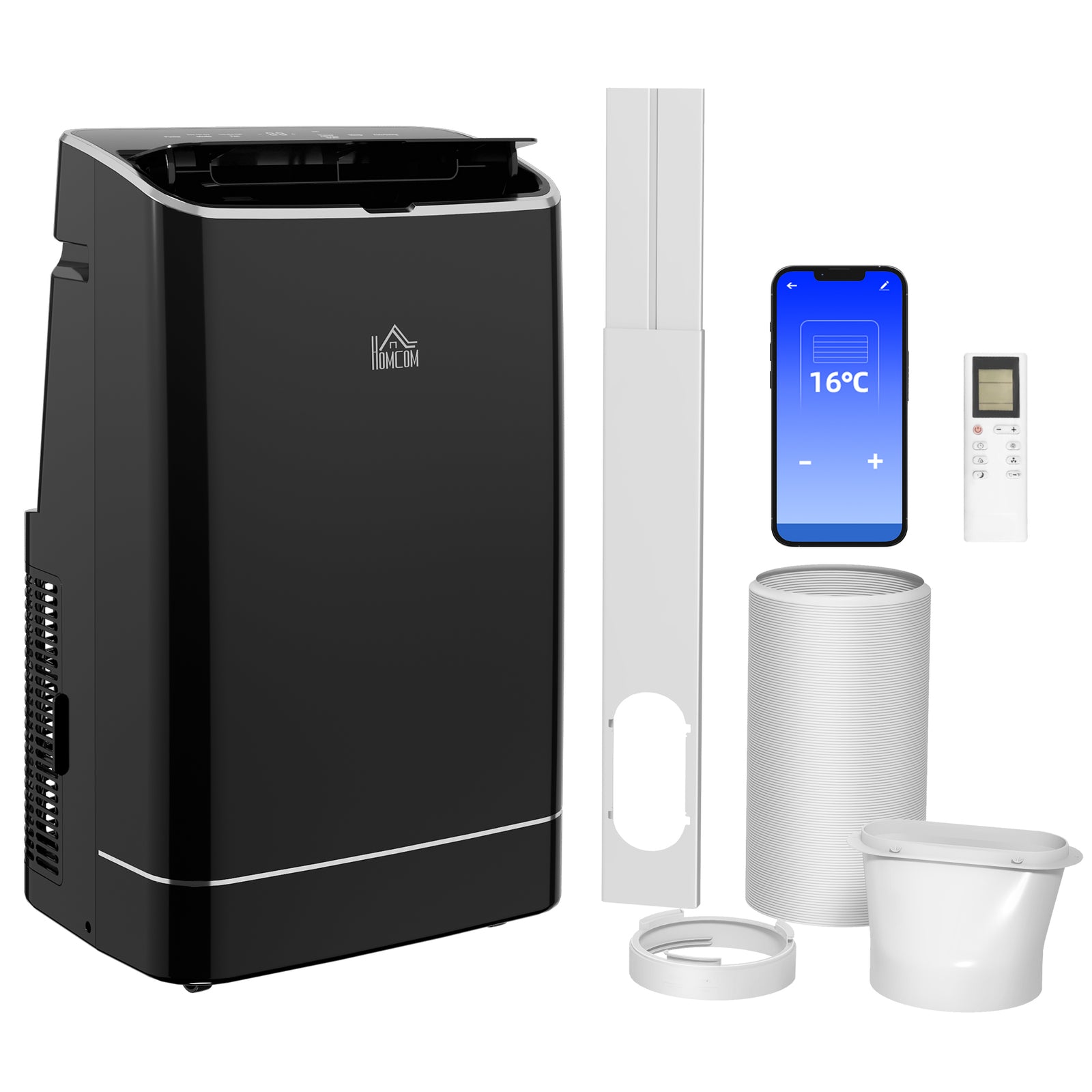 14000 BTU Mobile Air Conditioner, 35m², Smart Home WiFi, with Dehumidifier, Fan, 24H Timer, Window Kit, Black