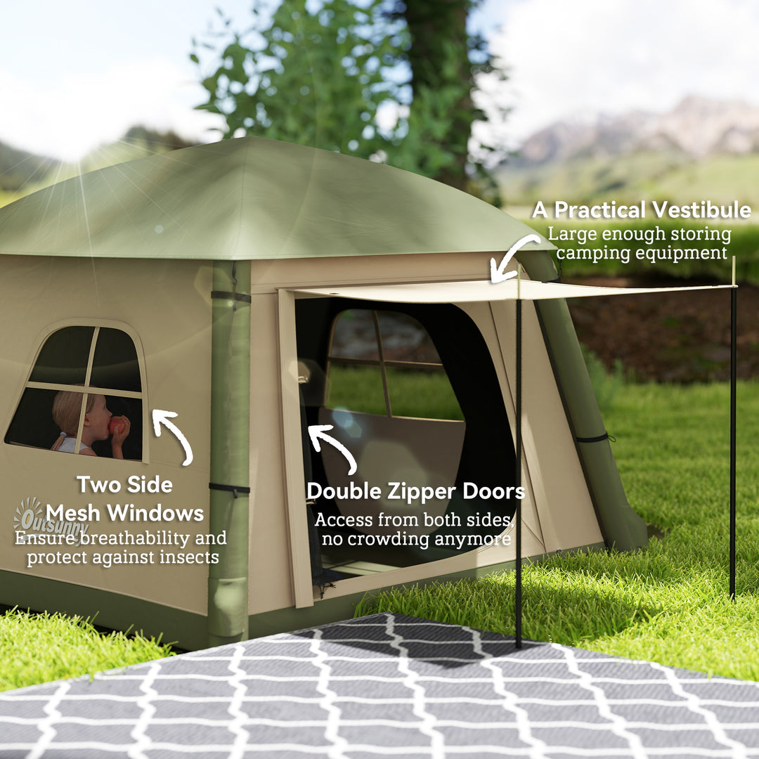 Inflatable Camping Tent w/ Hand Pump, Easy Setup 1/2 Person Blow Up Tent Waterproof 190T Taffeta w/ Mesh Windows, Doors and Carry Bag, Brown
