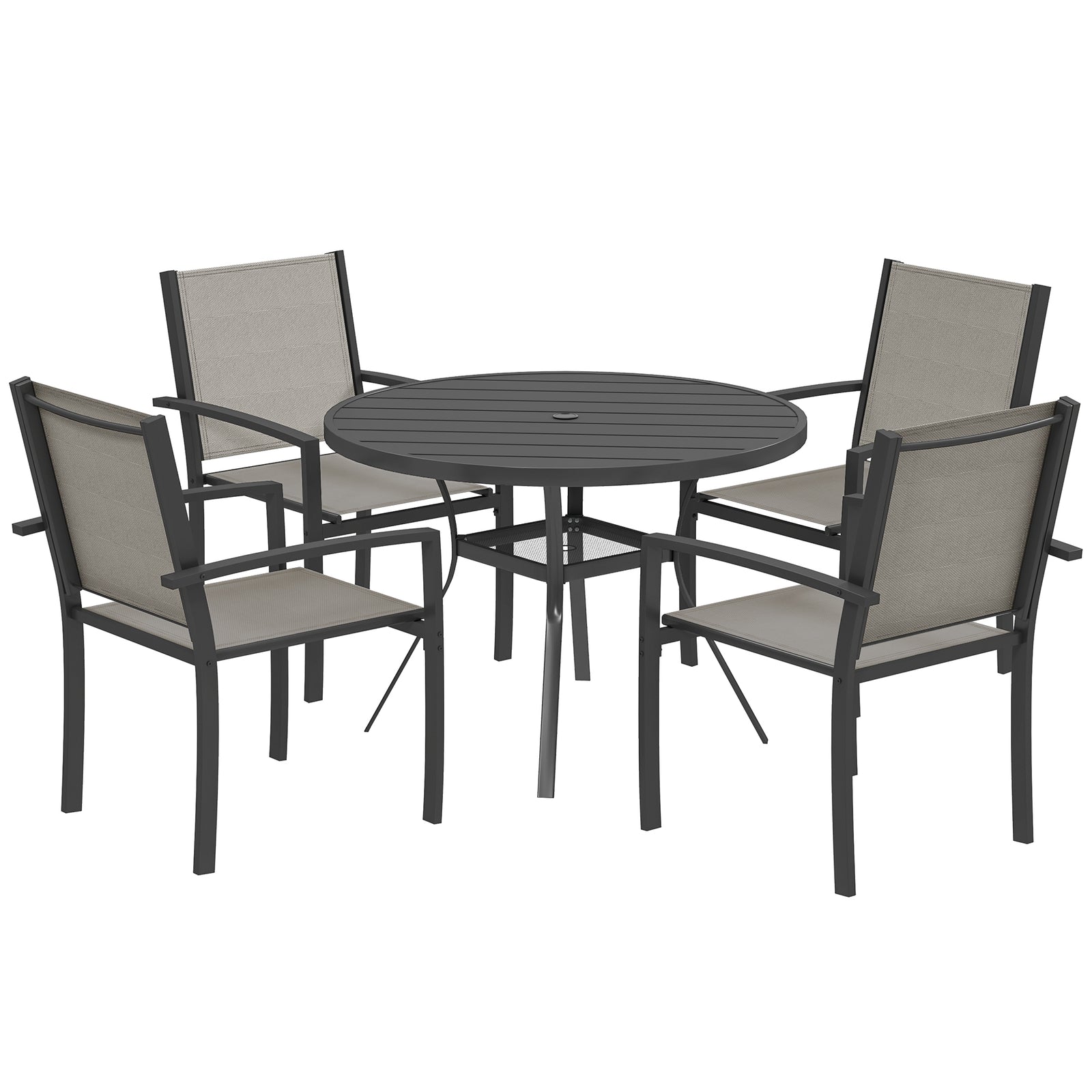 5 Piece Garden Furniture Set, Garden Dining Set with Round Table and 4 Stackable Chairs, Steel Frame, for Outdoor, Patio, Terraces, Dark Grey