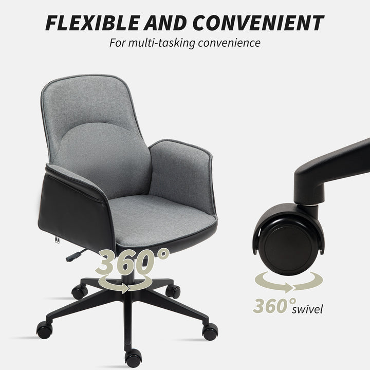 Linen and Faux Leather Mix Office Chair - Grey