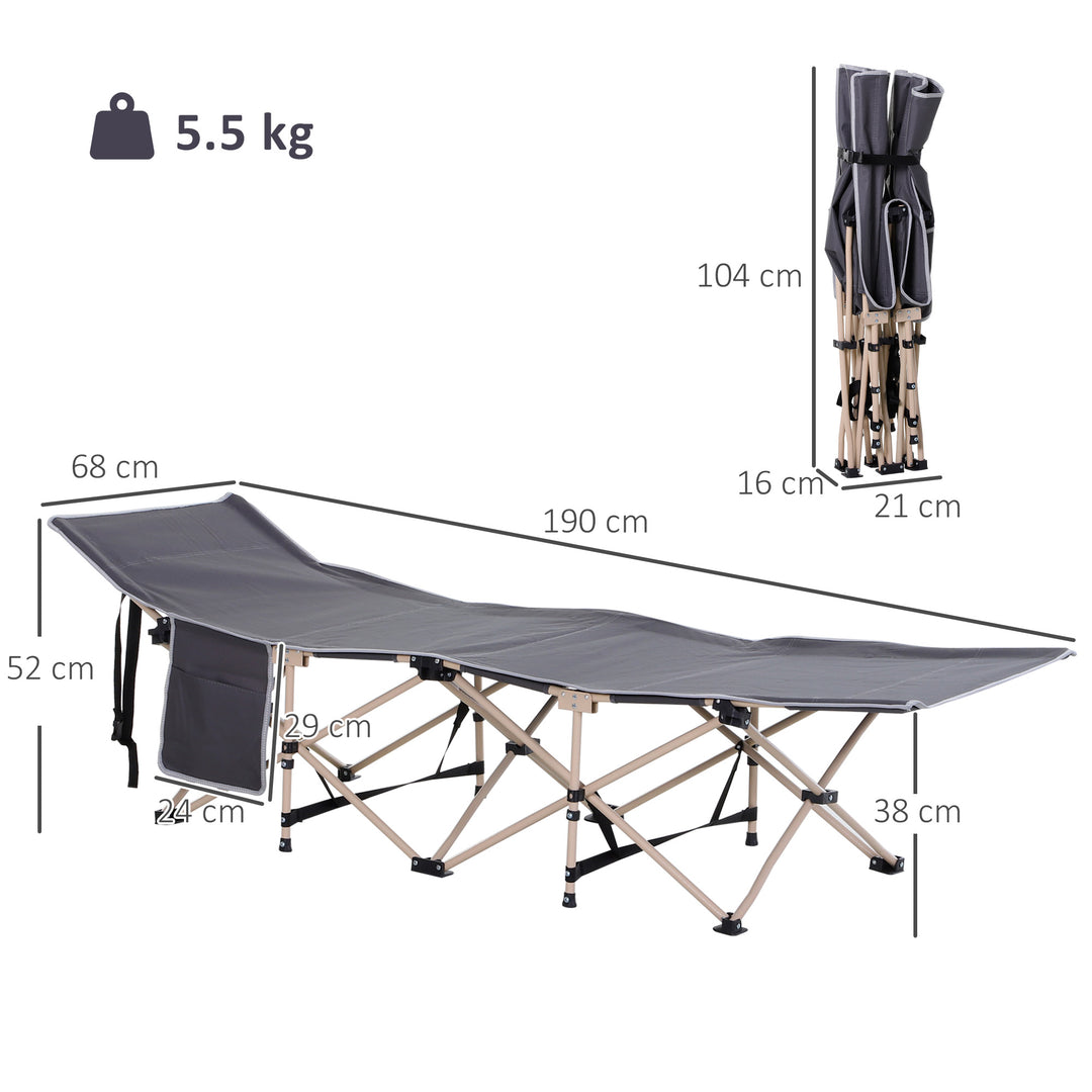 MCL Single Steel Frame Portable Camping Cot, with Carry Bag - Grey