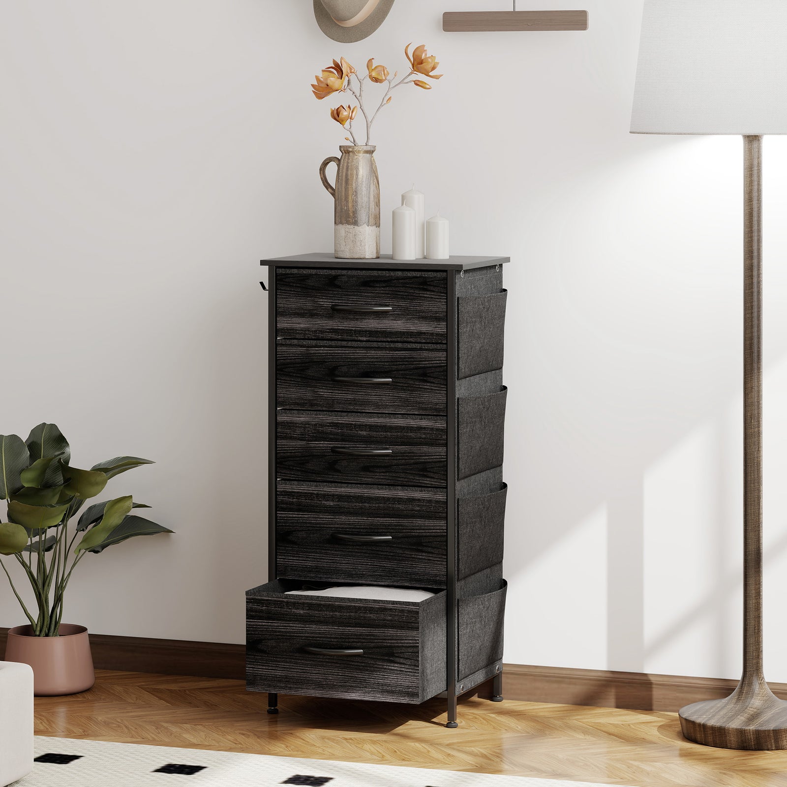 Chest of Five Fabric Drawers - Black