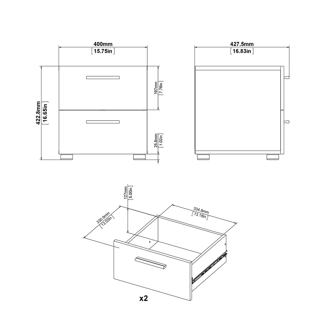 Pepe Bedside 2 Drawers in White Woodgrain