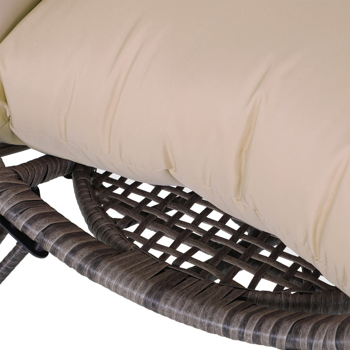 Garden Egg Chair, Teardrop Outdoor PE Rattan Chair with Full-body Soft Padded Cushion, Grey