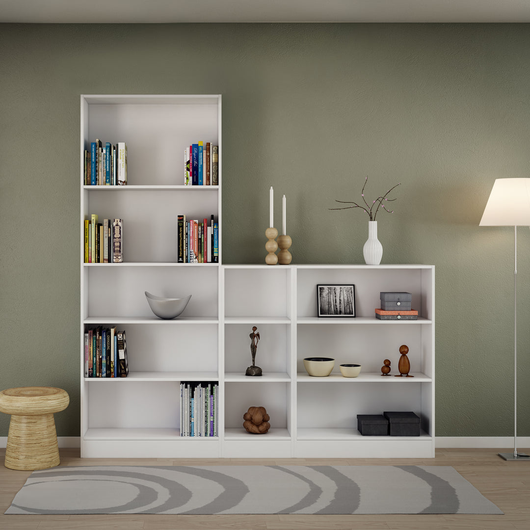 Basic Tall Wide Bookcase (4 Shelves) in White