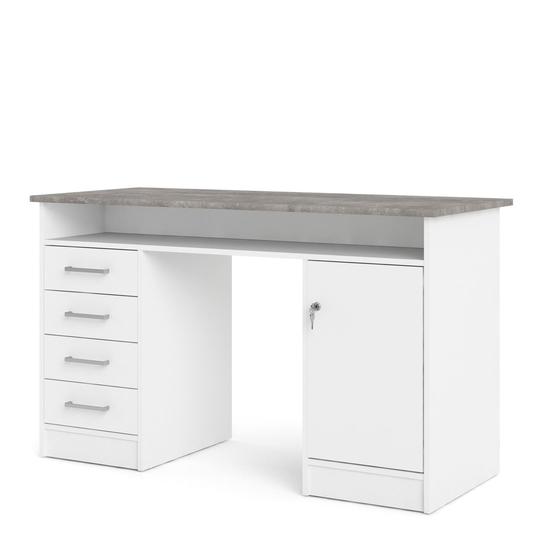 Function Plus Desk 4 Drawer 1 Door in White and Grey