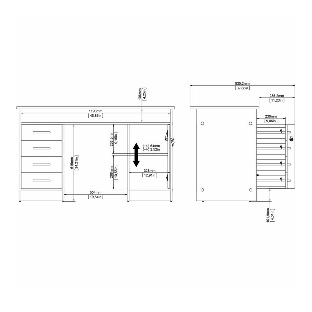 Function Plus Desk 4 Drawer 1 Door in Jackson Hickory Oak