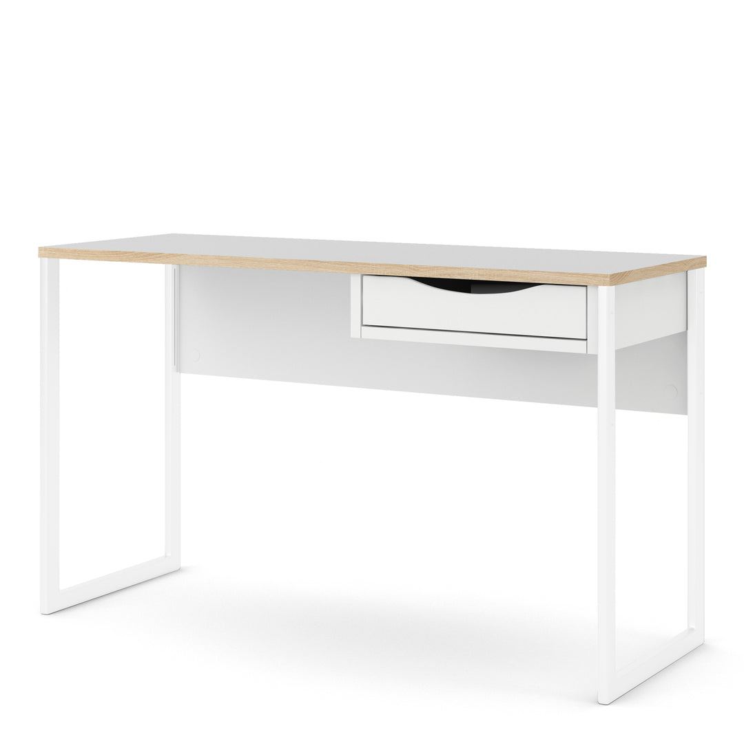 Function Plus Desk 1 Drawer Wide in White with Oak Trim
