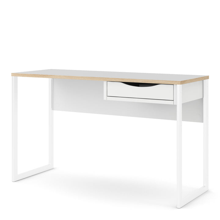 Function Plus Desk 1 Drawer Wide in White with Oak Trim