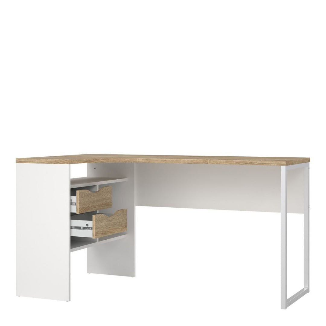 Function Plus Corner Desk 2 Drawers in White and Oak