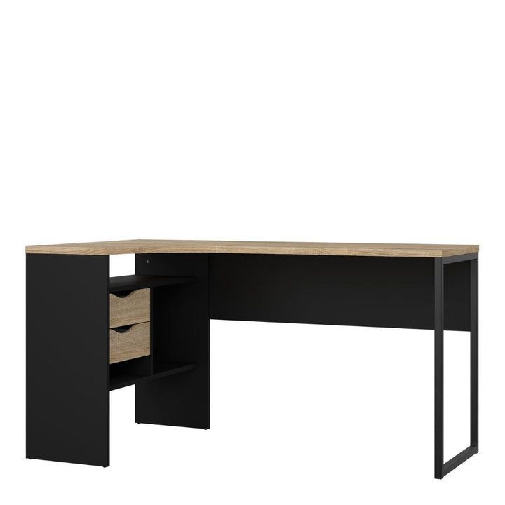 Function Plus Corner Desk 2 Drawers in Black Matt and Oak