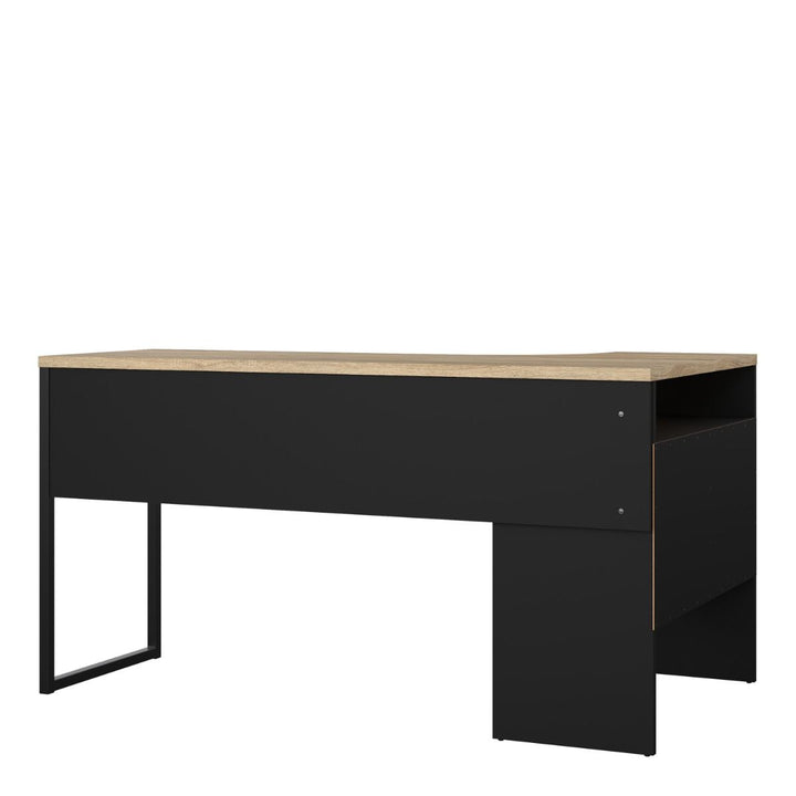Function Plus Corner Desk 2 Drawers in Black Matt and Oak