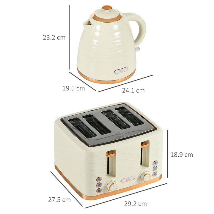 3000W 1.7L Rapid Boil Kettle & 4 Slice Toaster, Kettle and Toaster Set with 7 Browning Controls and Crumb Tray, Beige