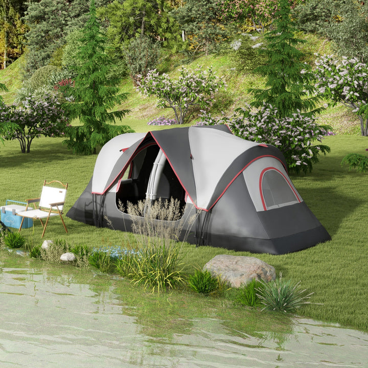 Camping Tent for 6-8 Man with 2000mm Waterproof Rainfly and Carry Bag for Fishing Hiking Festival, Grey