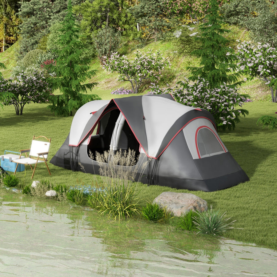 Camping Tent for 6-8 Man with 2000mm Waterproof Rainfly and Carry Bag for Fishing Hiking Festival, Grey