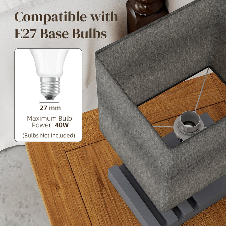 Bedside Lamp with USB A+C Charging Ports and 3 Phone Stands, Modern Table Lamp with Solid Wood Base and Fabric Shade for Bedroom Living Room Office, E27 Socket, Bulb Not Included
