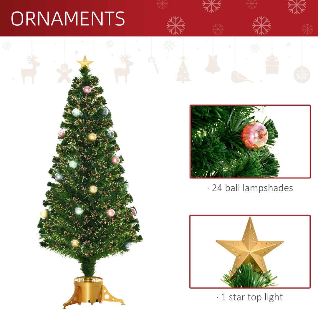 HOMCOM 5FT Pre Lit Christmas Tree Artificial Tree Fiber Optic Holiday Home Xmas Indoor Decoration with Golden Stand Green | Aosom UK