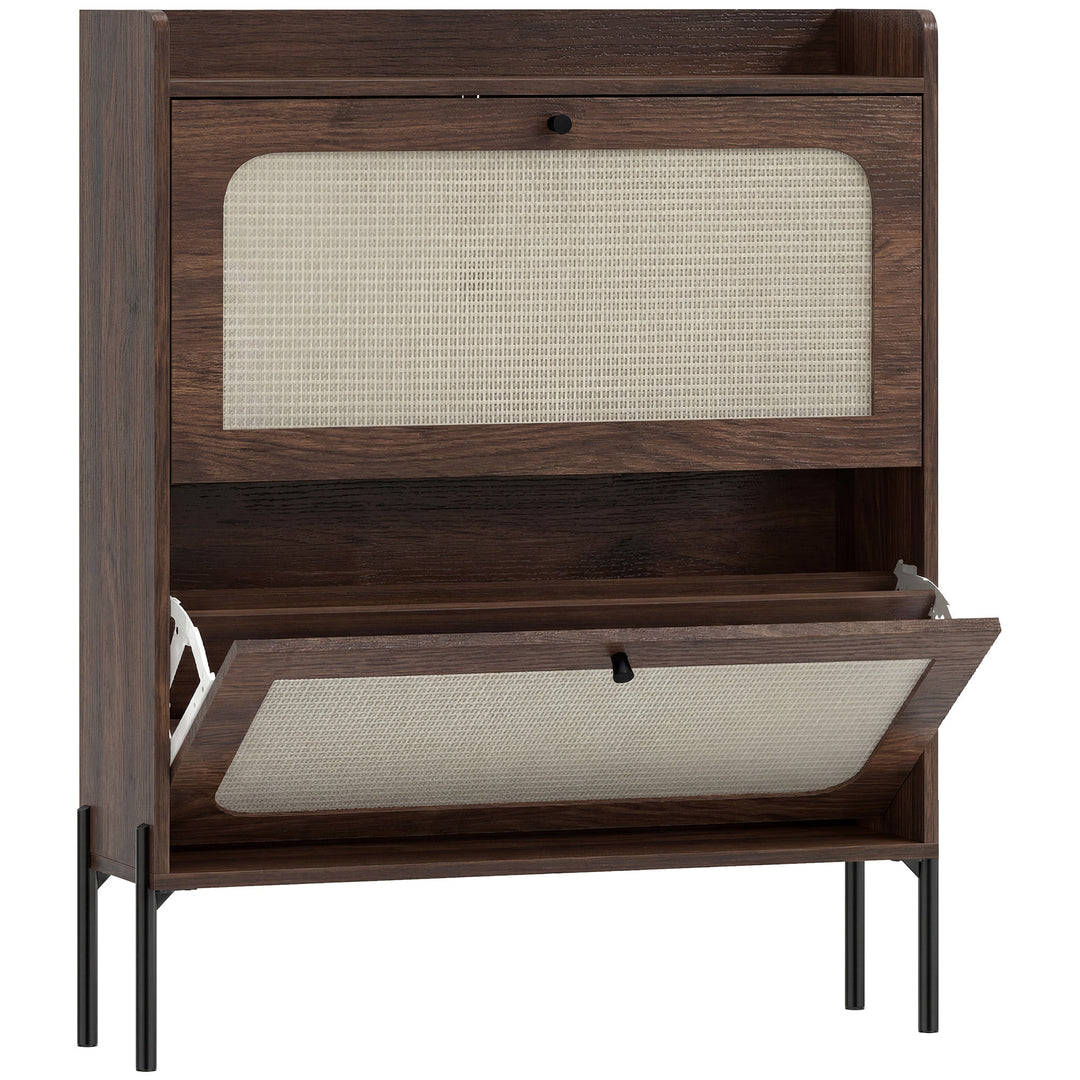 Shoe Cabinet with 2 Flip Drawers, Boho Narrow Shoe Storage Cabinet - Dark brown