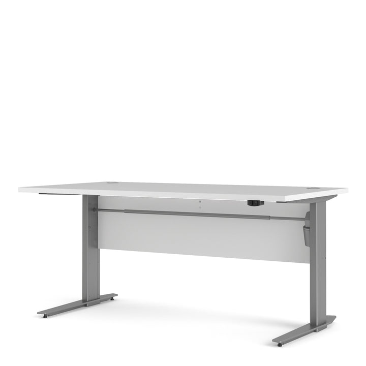 Prima Desk 150 cm in White with Height adjustable legs with electric control in Silver grey steel