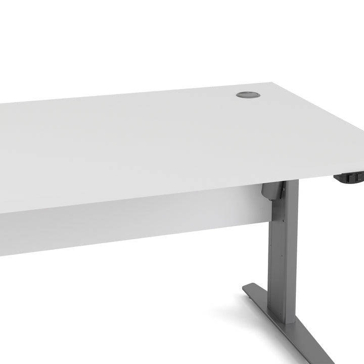 Prima Desk 150 cm in White with Height adjustable legs with electric control in Silver grey steel