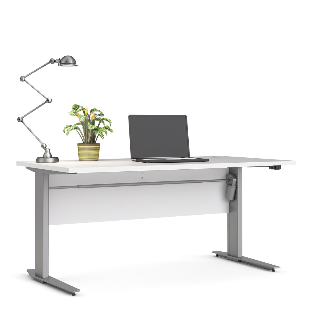 Prima Desk 150 cm in White with Height adjustable legs with electric control in Silver grey steel