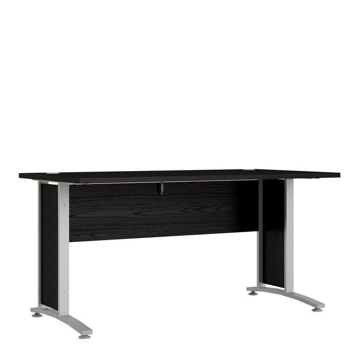 Prima Desk 150 cm in Black woodgrain with Silver grey steel legs