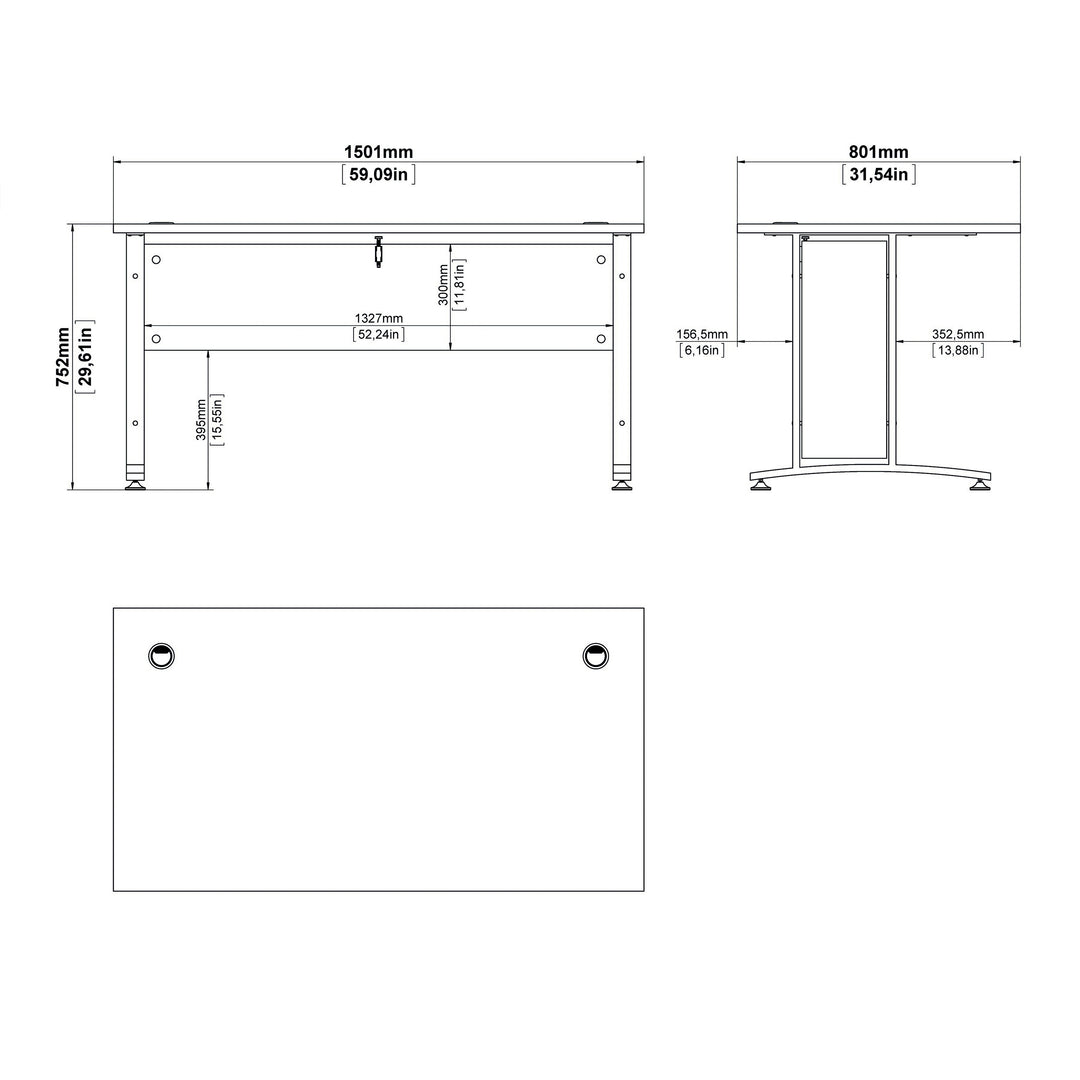 Prima Desk 150 cm in Black woodgrain with Silver grey steel legs