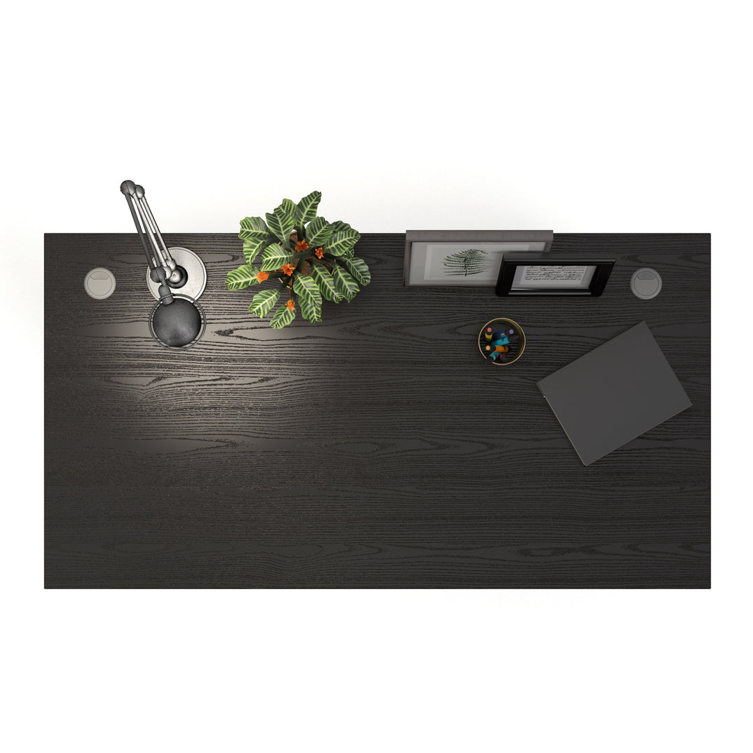 Prima Desk 150 cm in Black woodgrain with Silver grey steel legs