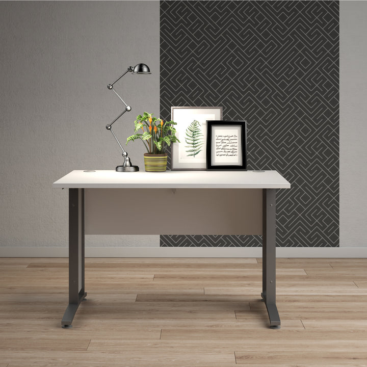 Prima Desk 120 cm in White with Silver grey steel legs