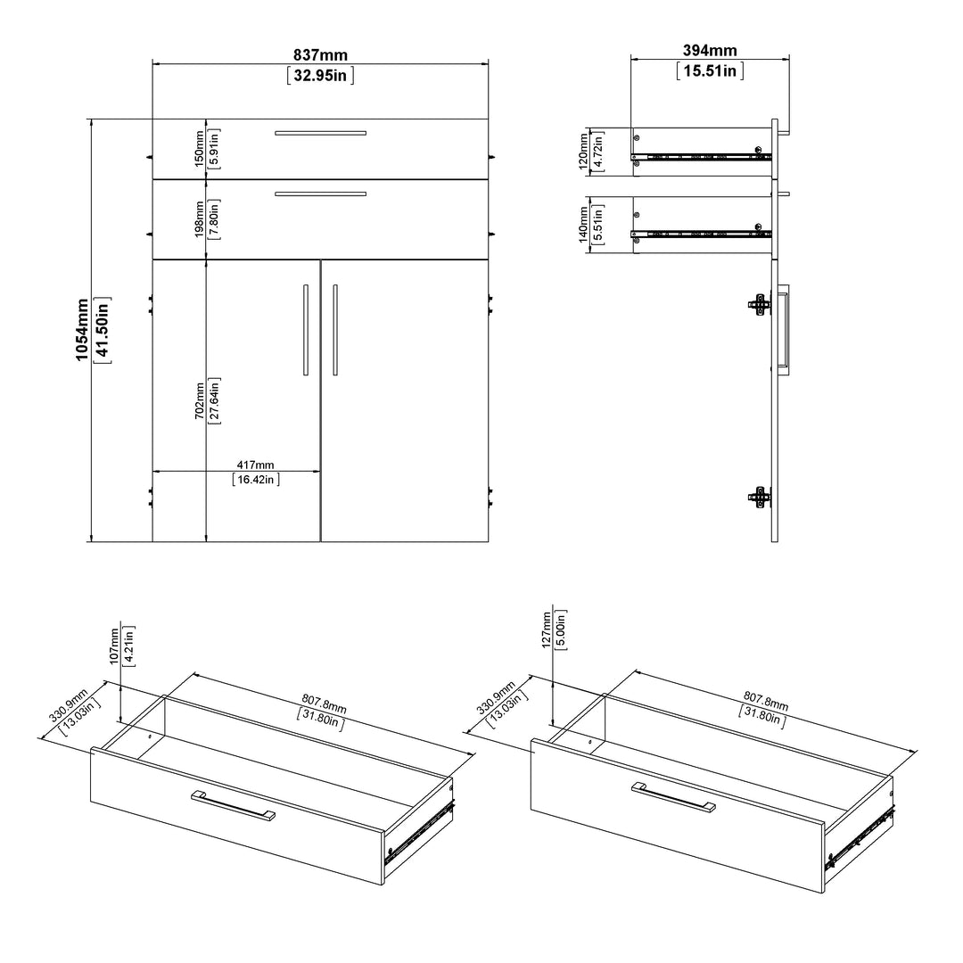 Prima Bookcase 3 Shelves With 2 Drawers And 2 Doors In Black Woodgrain