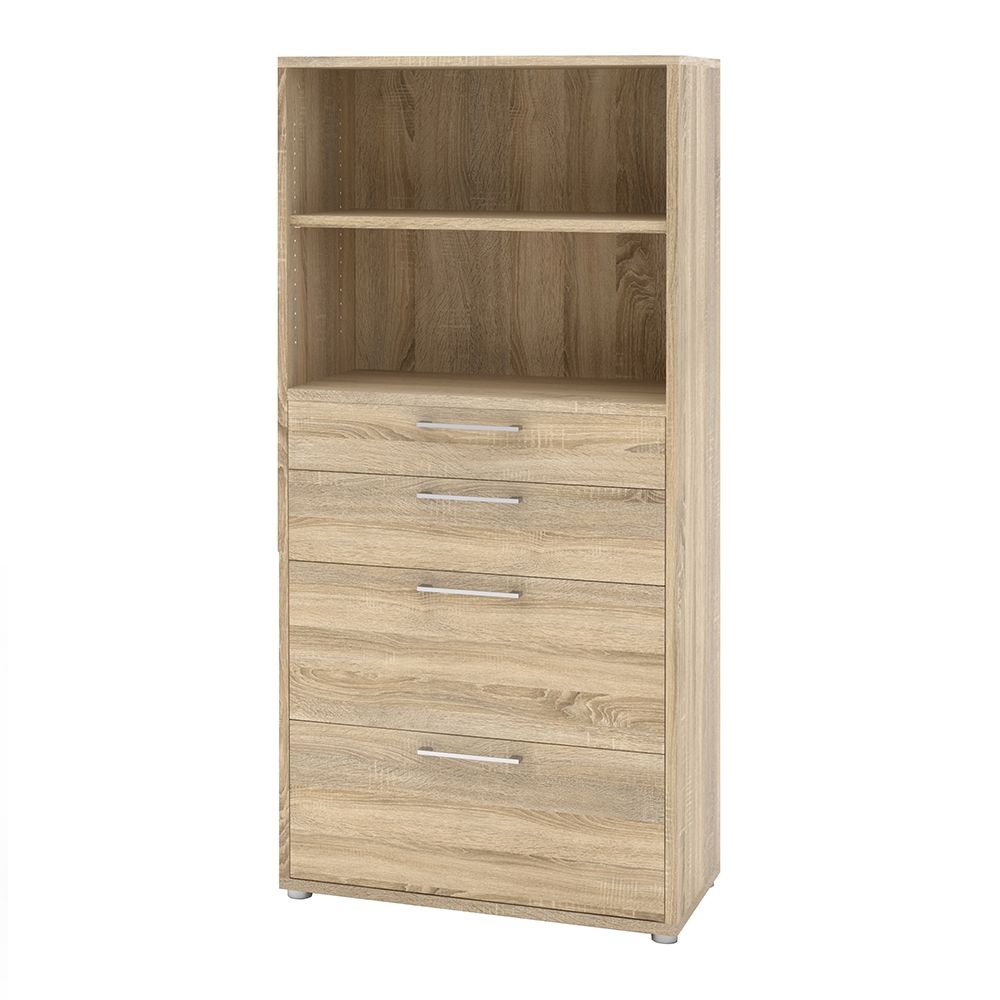 Prima Bookcase 1 Shelf With 2 Drawers + 2 File Drawers In Oak