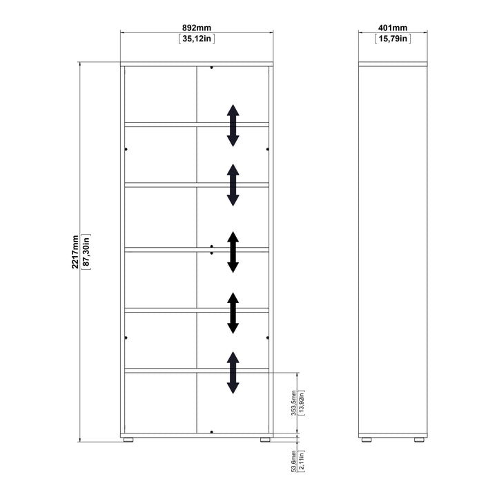 Prima Bookcase 3 Shelves With 2 Drawers And 2 Doors In White