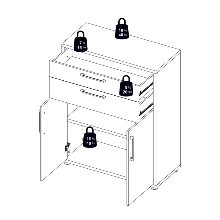 Prima Bookcase 3 Shelves With 2 Drawers And 2 Doors In White