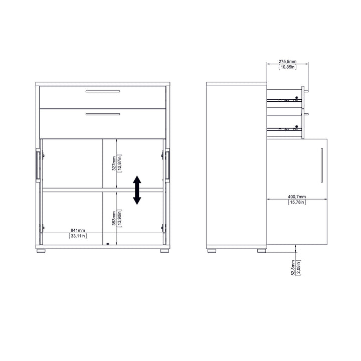 Prima Bookcase 3 Shelves With 2 Drawers And 2 Doors In Oak