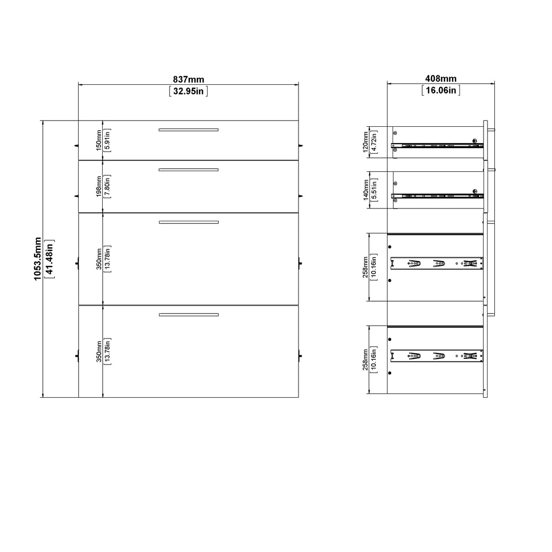 Prima Bookcase 2 Shelves With 2 Drawers + 2 File Drawers In Black Woodgrain