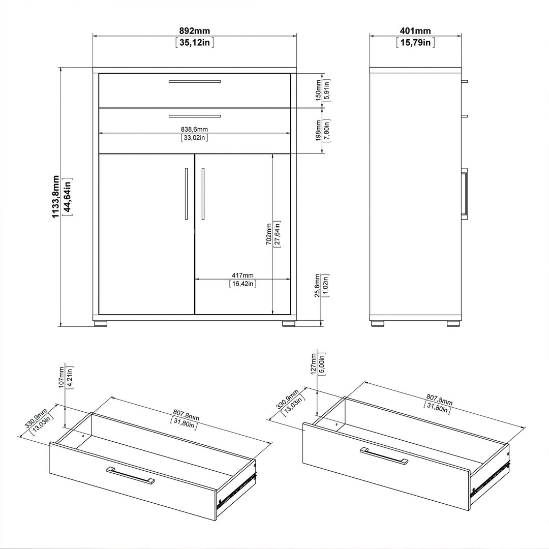 Prima Bookcase 1 Shelf With 2 Drawers And 2 Doors In Black Woodgrain