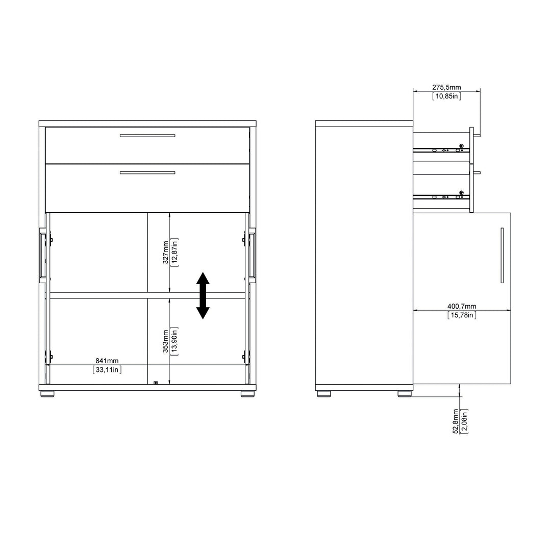 Prima Bookcase 1 Shelf With 2 Drawers And 2 Doors In Black Woodgrain